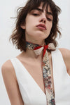 Long-width short kimono scarf（floral pattern white × red）