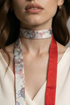 Long-width short kimono scarf（floral pattern white × red）