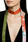 Long-width short kimono scarf（floral pattern orange × green）