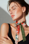 Long-width short kimono scarf（floral pattern orange × green）