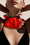 Kimono wide Wave Choker （Floral Pattern Red × Black）