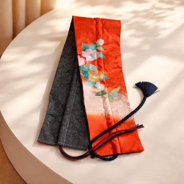 Kimono wide Wave Choker （Floral Orange × Black）