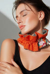 Kimono wide Wave Choker （Floral Orange × Black）
