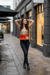 Kimono wide Wave Choker （Floral Orange × Black）