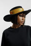 Rubber-Fitted Kimono Hat Belt  Floral Pattern Yellow