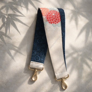 Short 2 pattern layered kimono back belt（floral pattern white × blue）