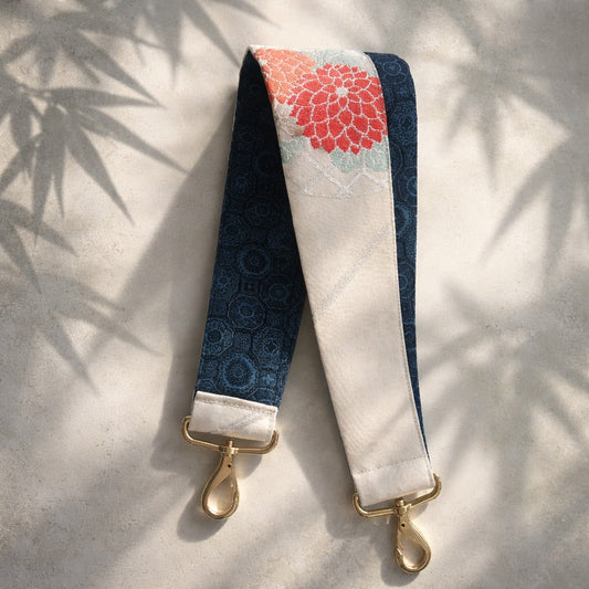 Short 2 pattern layered kimono back belt（floral pattern white × blue）