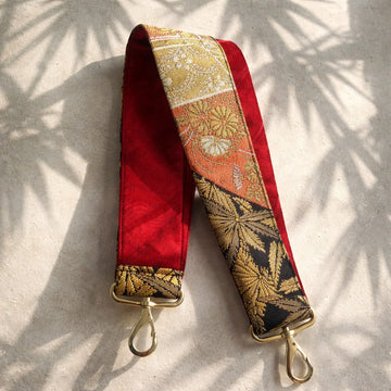 Short 2 pattern layered kimono back belt （Bamboo Orange × Red）