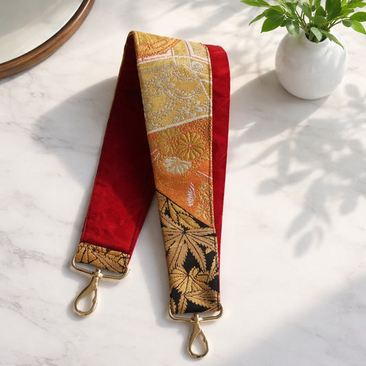 Short 2 pattern layered kimono back belt （Bamboo Orange × Red）