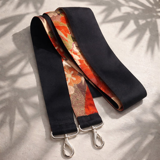 Ribbon Style Kimono Back Belt （Black × Floral Orange）