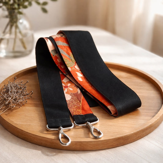 Ribbon Style Kimono Back Belt （Black × Floral Orange）