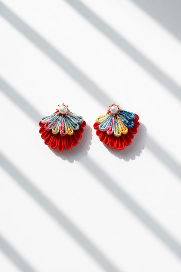 A Single Flower ( Red & Pastel )   kimono earrings
